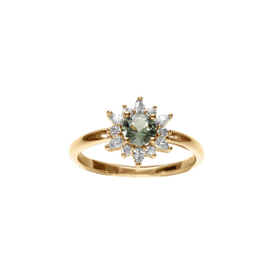 BAGUE VERMEIL FLEUR OXYDE VERT ET CONTOUR OXYDES BLANCS