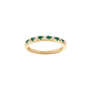 BAGUE VERMEIL DEMI ALLIANCE OXYDES VERTS ET BLANCS SERTIS