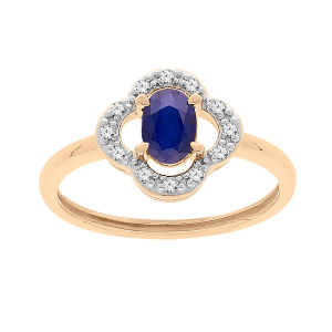 BAGUE VERMEIL FORME FLEUR SAPHIR VÉRITABLE ET TOPAZES BLANCHES