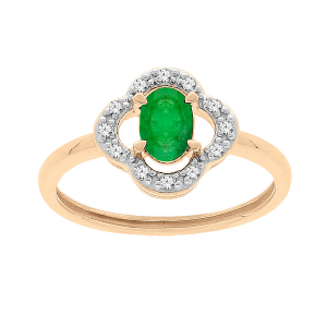 BAGUE VERMEIL FORME FLEUR EMERAUDE VÉRITABLE ET TOPAZES BLANCHES