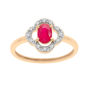 BAGUE VERMEIL FORME FLEUR RUBIS VÉRITABLE ET TOPAZES BLANCHES