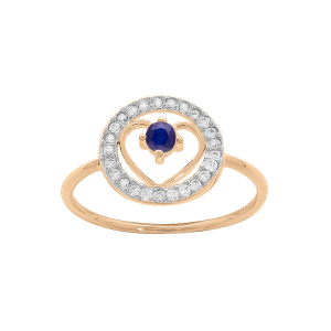 BAGUE VERMEIL COEUR SAPHIR VÉRITABLE CONTOUR TOPAZES BLANCHES