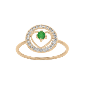 BAGUE VERMEIL COEUR EMERAUDE VÉRITABLE  CONTOUR TOPAZES BLANCHES