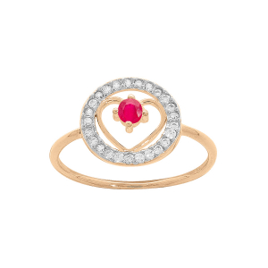 BAGUE VERMEIL COEUR RUBIS CONTOUR TOPAZES BLANCHES
