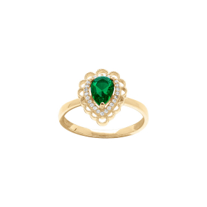 BAGUE VERMEIL GOUTTE OXYDE VERT SERTI CONTOUR OXYDES BLANCS ET DENTELLÉ