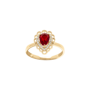BAGUE VERMEIL GOUTTE OXYDE ROUGE SERTI CONTOUR OXYDES BLANCS ET DENTELLÉ