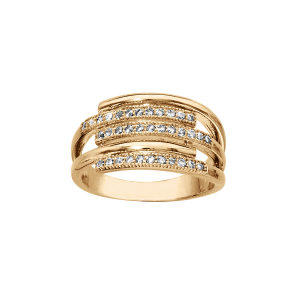 BAGUE VERMEIL MULTI RANGS PAVES OXYDES BLANCS SERTIS