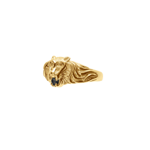 CHEVALIERE VERMEIL PT MODELE LION PIERRE NOIRE SYNTHETIQUE