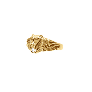 CHEVALIERE VERMEIL PT MODELE LION PIERRE BLANCHE SYNTHETIQUE