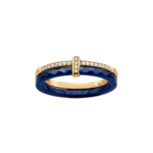 BAGUE VERMEIL DOUBLE ANNEAU 1 CERAMIQUE BLEU 1 RAIL OXYDES SERTIS BLANCS