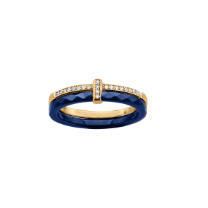 BAGUE VERMEIL DOUBLE ANNEAU 1 CERAMIQUE BLEU 1 RAIL OXYDES SERTIS BLANCS