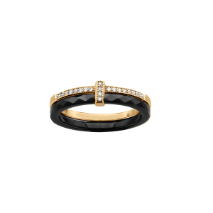 BAGUE VERMEIL DOUBLE ANNEAU 1 CERAMIQUE FACETE NOIR 1 RAIL OXYDES MICRO SERTIS BLANCS