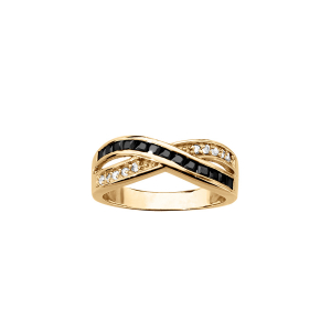 BAGUE VERMEIL CROISE OXYDES BLANCS ET PIERRES NOIRES SYNTHETIQUE