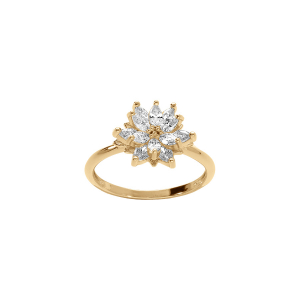 BAGUE VERMEIL FLEUR OXYDES BLANCS SERTIS