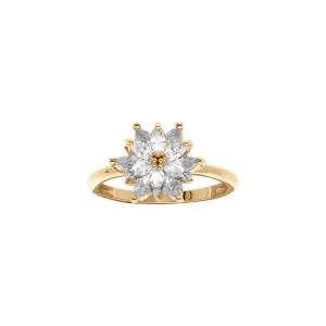 BAGUE VERMEIL FLEUR OXYDES BLANCS SERTIS