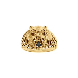 CHEVALIERE VERMEIL GROS MODELE LION PIERRE SYNT OXYDE NOIR