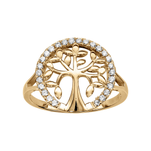BAGUE VERMEIL ARBRE DE VIE ENTOURAGE OXYDES BLANCS SERTIS