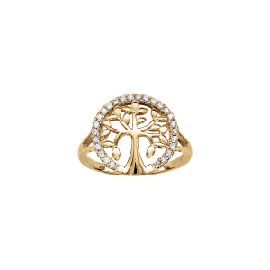 BAGUE VERMEIL ARBRE DE VIE ENTOURAGE OXYDES BLANCS SERTIS