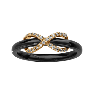 BAGUE VERMEIL CERAMIQUE NOIRE OXYDES BLANCS SERTIS