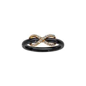BAGUE VERMEIL CERAMIQUE NOIRE OXYDES BLANCS SERTIS