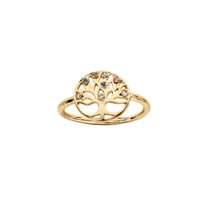 BAGUE VERMEIL RONDELLE MOTIF ARBRE DE VIE PIERRES SYNTHETIQUE MULTI COULEURS