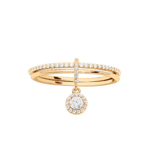 BAGUE VERMEIL DOUBLE ANNEAU 1 LISSE 1 RAIL OXYDES BLANCS SERTIS AVEC PAMPILLE OXYDES BLANCS SERTIS