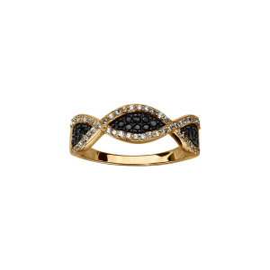 BAGUE VERMEIL FORME CROISE OXYDES BLANCS CROISEES NOIRS