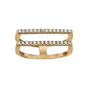 BAGUE VERMEIL DOUBLE ANNEAU 2 RAILS HORIZONTAUX OXYDES BLANCS SERTIS