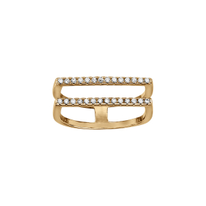 BAGUE VERMEIL DOUBLE ANNEAU 2 RAILS HORIZONTAUX OXYDES BLANCS SERTIS