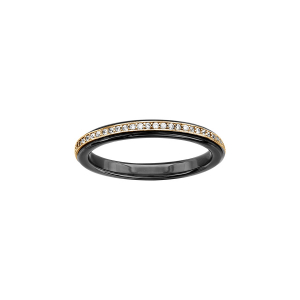 BAGUE VERMEIL ET CERAMIQUE NOIRE RAIL OXYDES BLANCS SERTIS