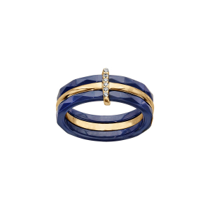 BAGUE VERMEIL 3 ANNEAUX DONT 2 CERAMIQUE BLEU OXYDES BLANCS SERTIS