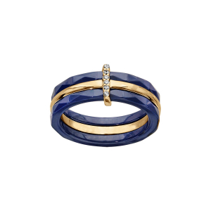 BAGUE VERMEIL 3 ANNEAUX DONT 2 CERAMIQUE BLEU OXYDES BLANCS SERTIS