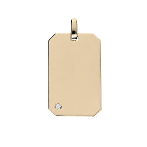 PENDENTIF PLAQUE GI VERMEIL 25*14MM  PANS COUPÉS OXYDE BLANC SERTI