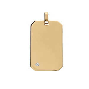 PENDENTIF PLAQUE GI VERMEIL 25*14MM  PANS COUPÉS OXYDE BLANC SERTI