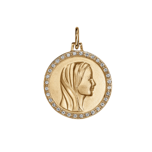 PENDENTIF VERMEIL ROND 20MM VIERGE CONTOUR OXYDES BLANCS SERTIS