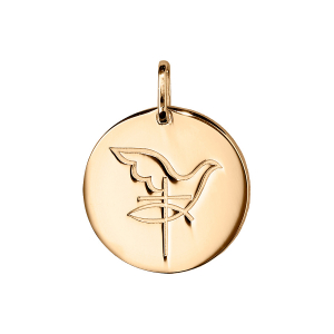 PENDENTIF VERMEIL MEDAILLE RONDE COLOMBE AVEC CROIX