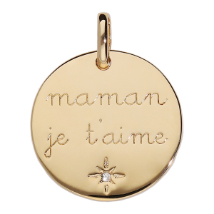 PENDENTIF VERMEIL PASTILLE  MAMAN JE T'AIME 1 OXYDE BLANC SERTI