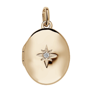 PENDENTIF VERMEIL CASSOLETTE ETOILE  OVALE OXYDE BLANC SERTI PETIT MODELE