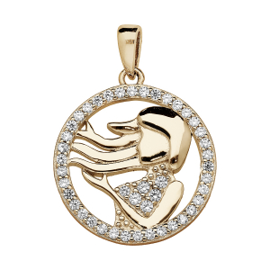 PENDENTIF VERMEIL ZODIAQUE VIERGE ROND CONTOUR OXYDES BLANCS SERTIS