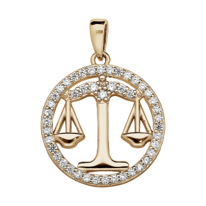 PENDENTIF VERMEIL ZODIAQUE BALANCE ROND CONTOUR OXYDES BLANCS SERTIS