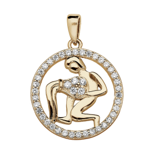 PENDENTIF VERMEIL ZODIAQUE VERSEAU ROND CONTOUR OXYDES BLANCS SERTIS
