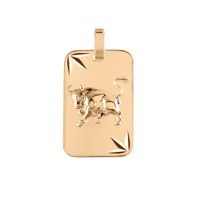 PENDENTIF ZODIAQUE PLAQUE GI TAUREAU VERMEIL DIAMANTÉ ETOILE