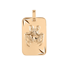 PENDENTIF ZODIAQUE PLAQUE GI GÉMEAUX VERMEIL DIAMANTÉ ETOILE