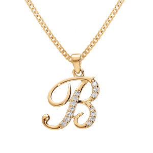 COLLIER VERMEIL PENDENTIF INITIALE B OXYDES BLANCS SERTIS 42+3CM