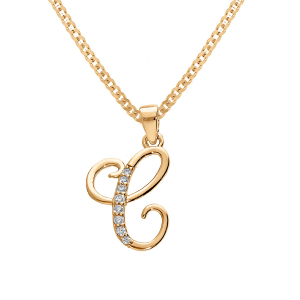 COLLIER VERMEIL PENDENTIF INITIALE C  OXYDES BLANCS SERTIS 42+3CM