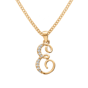 COLLIER VERMEIL PENDENTIF INITIALE  E  OXYDES BLANCS SERTIS 42+3CM