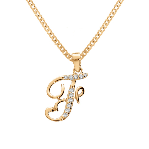COLLIER VERMEIL PENDENTIF INITIALE  F  OXYDES BLANCS SERTIS 42+3CM