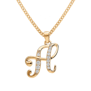 COLLIER  VERMEIL PENDENTIF INITIALE  H  OXYDES BLANCS SERTIS 42+3CM