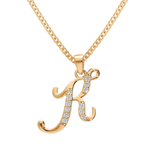 COLLIER VERMEIL PENDENTIF INITIALE  K  OXYDES BLANCS SERTIS 42+3CM