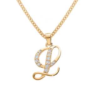 COLLIER VERMEIL PENDENTIF INITIALE  L  OXYDES BLANCS SERTIS 42+3CM